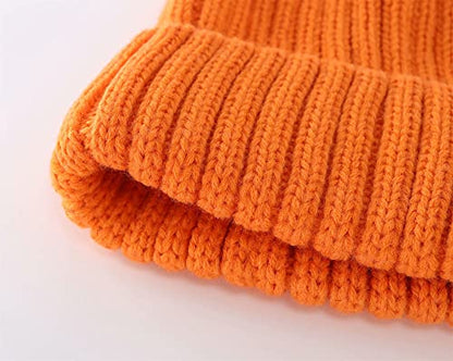 Connectyle Women's Rib Knit Cuffed Beanie Hat Stretch Acrylic Winter Hat Thick Warm Snow Ski Cap - color: Orange