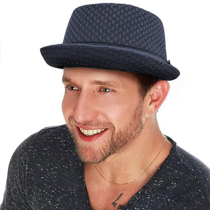 The Hat Depot Unisex Light Weight Classic Soft Cool Mesh Pork Pie hat - color: Navy, size: Small-Medium