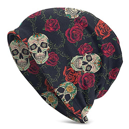 Gamepad Print Slouchy Beanie Skull Caps Chemo Hats Baggy Headwear for Men Women Jogging Cycling - color: Skull Flower