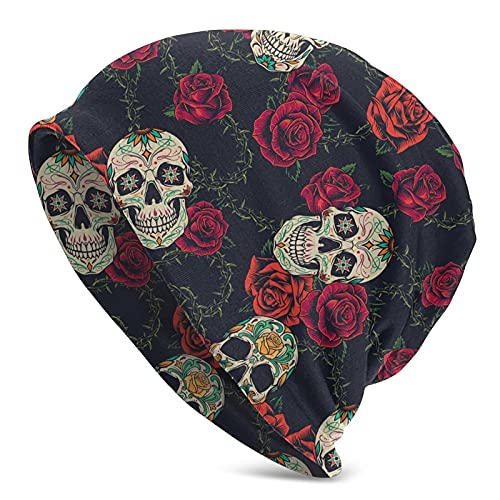 Gamepad Print Slouchy Beanie Skull Caps Chemo Hats Baggy Headwear for Men Women Jogging Cycling - color: Skull Flower