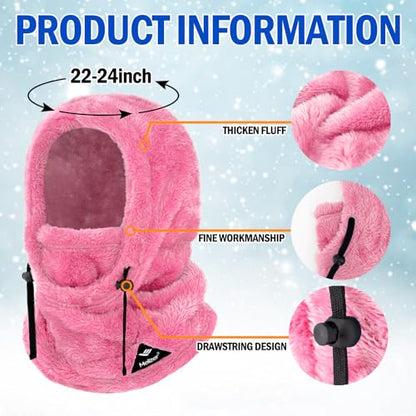 Ski Mask Balaclava Wind-Resistant Winter Face Mask for Women/Men Adjustable Warm Hood Cover Hat Cap Scarf - color: Rose Pink