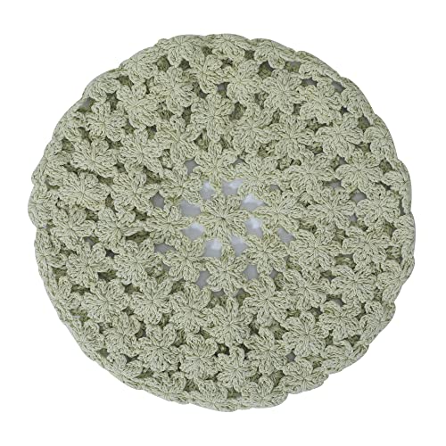 ZLYC Women Cotton Slouchy Crochet Beret Handmade Cutout Floral Beanie Hat - color: Solid Green
