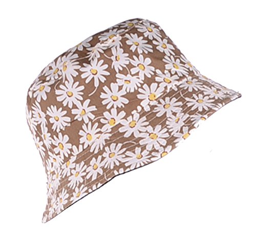 BYOS Unisex Trendy Reversible Lightweight Printed Bucket Hat Packable Outdoor - color: Daisy Khaki