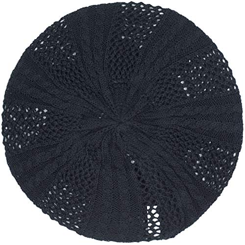 an Womens Lightweight Cut Out Knit Beanie Beret Cap Crochet Hat - Many Styles - color: Black Multi Textured