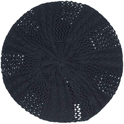 an Womens Lightweight Cut Out Knit Beanie Beret Cap Crochet Hat - Many Styles - color: Black Multi Textured