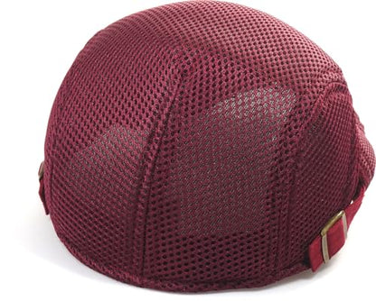 Initlove Mens Mesh Newsboy Cap Breathable Beret Ivy Hat Cabbie Driving Hats for Women - color: Wine Red