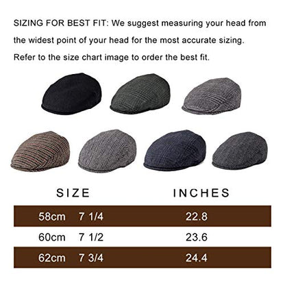 FEINION Men's Wool Tweed Newsboy Ivy Cap Gatsby Golf Flat Hat - color: Black, size: 7 1/2