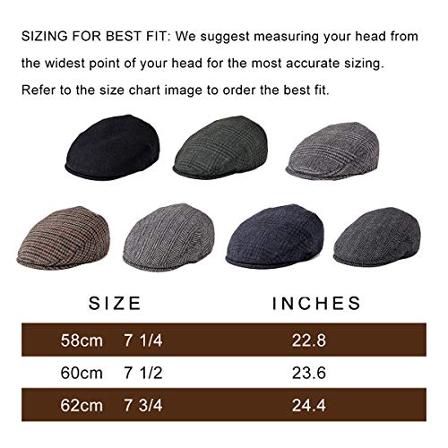 FEINION Men's Wool Tweed Newsboy Ivy Cap Gatsby Golf Flat Hat - color: Herringbone Grey, size: 7 1/4
