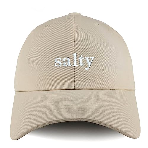 Trendy Apparel Shop Salty Embroidered Solid Adjustable Unstructured Dad Hat - color: Beige