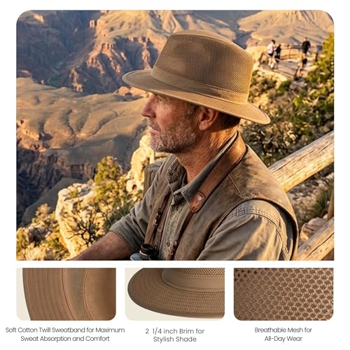 Henschel Hats Safari Breezer Hat - Wide-Brim Sun Hat for Men with Mesh Composition - color: Khaki, size: XX-Large