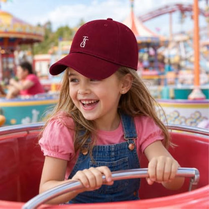 Kids Washed Cotton Baseball Cap, Unstructured Adjustable Toddler Hat for Boys & Girls - color: Claret Red