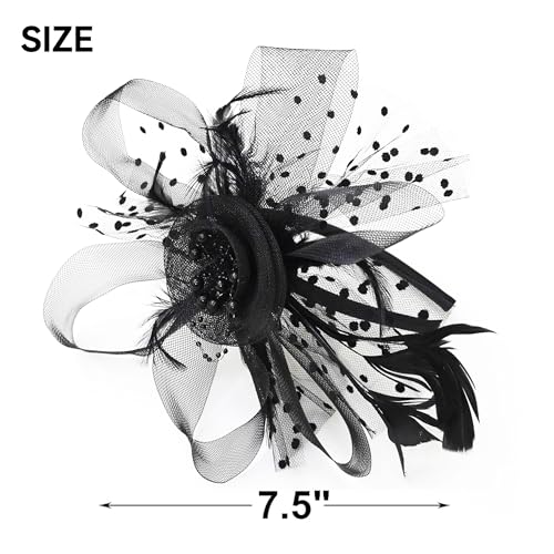 JUNBESTN Fascinators Hat Tea Party Headwear for Women Flower Mesh Feathers Headband - color: Black