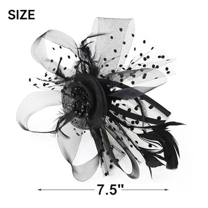 JUNBESTN Fascinators Hat Tea Party Headwear for Women Flower Mesh Feathers Headband - color: Black