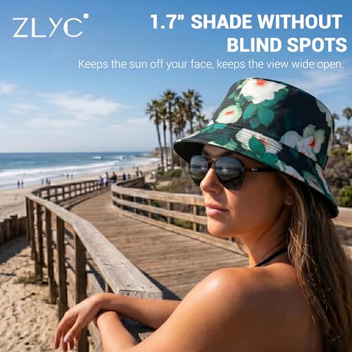 ZLYC Printed Bucket Hat for Women Men Packable Summer Sun Hat for Beach - color: Floral Black