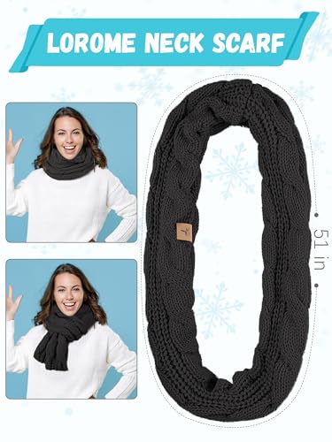 LOROME Winter Beanie Hat Scarf Gloves, Warm Fleece Knit Neck Scarf Set Gift - color: Dark Gray