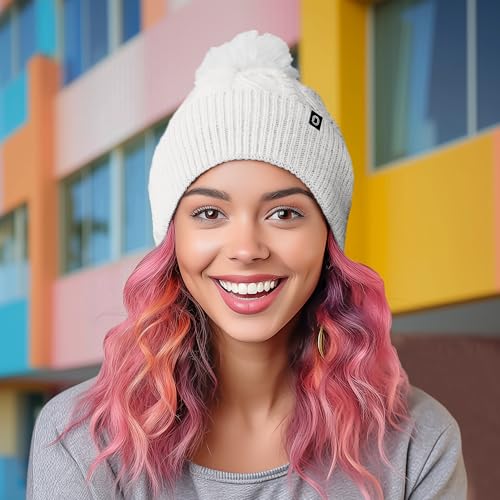 DALIX Cable Knit Pom Beanie Soft Stretch Skully Warm Fuzzy Faux Sherpa Winter Ski Beanie - color: White