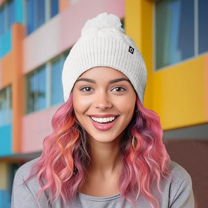 DALIX Cable Knit Pom Beanie Soft Stretch Skully Warm Fuzzy Faux Sherpa Winter Ski Beanie - color: White