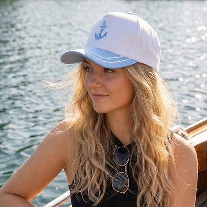 D&Y Retro 2-Tone Canvas Baseball Cap for Women - Funny Embroidered Distressed Snapback, Adjustable Cotton Dad Hat - color: Anchor-lt Blue
