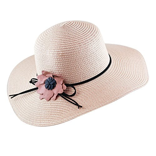 The Hat Depot Womens Floppy Summer Sun Beach Wide Brim Straw Hat - color: Fh2-light Pink