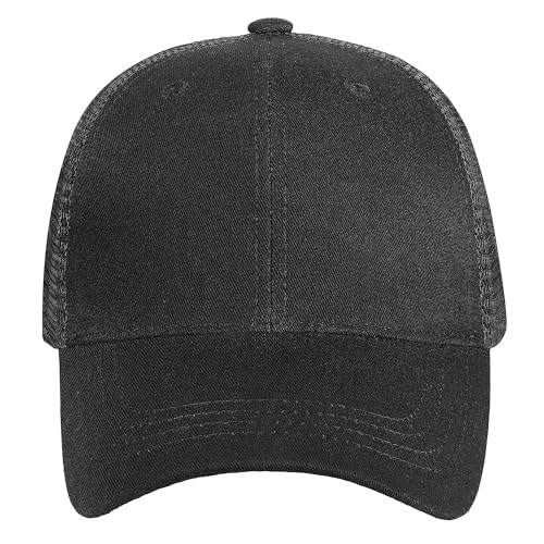 Falari Trucker Hat Baseball Cap Structured Plain Design 6 Panel, Adjustable Size - color: 2pk Black & Black