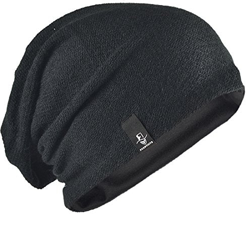 FORBUSITE Mens Slouchy Long Beanie Knit Cap for Summer Winter, Oversize - color: Flannel-black, size: Large