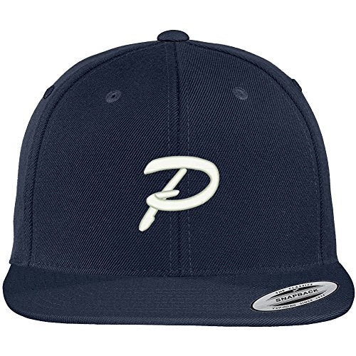 Trendy Apparel Shop Letter P Brushed Script Embroidered Flat Bill Snapback Baseball Cap - color: Navy