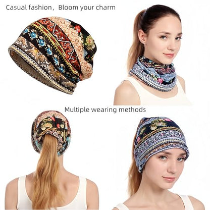 Women's Slouchy Beanie Hat Chemo Caps Cancer Headwear Hats Turban Baggy Sleeping Cap Boho Hats - color: 2pcs Coffee Blue