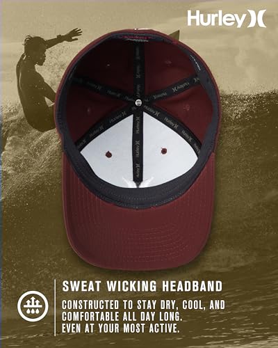 Hurley Mens Baseball Cap Curved Brim Moisture Wicking Flexfit Fitted Hats - color: Burgundy, size: Large