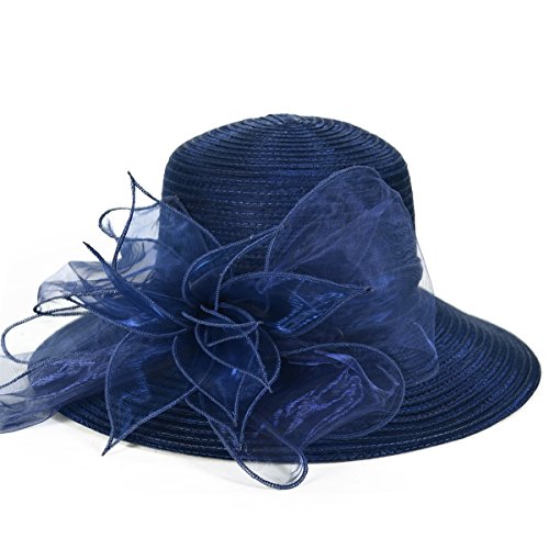 Kentucky Church Derby Dress Cloche Hat Sweet Cute Floral Bucket Hats - color: Leaf-navy