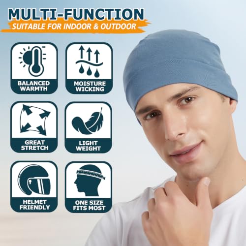 Headshion 100% Cotton Skull Caps Beanie Sleeping Hats for Men Women - color: 4 Black & Grey & Navy Blue & Denim Blue