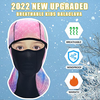 Breathable Kids Balaclava Ski Mask (2 Pack), Fleece Winter Face Mask for Cold Weather Boys Girls - Children Windproof Hat - color: Starry Sky + Fish Scales