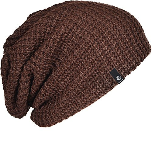 FORBUSITE Mens Slouchy Long Beanie Knit Cap for Summer Winter, Oversize - color: Brown, size: Large