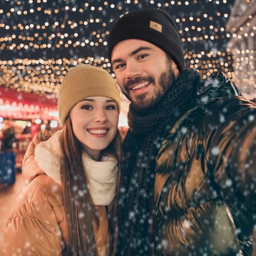 Ocatoma Winter Beanie for Men Women Cuffed Thick Knit Ski Hats Fleece Lined - color: Navy