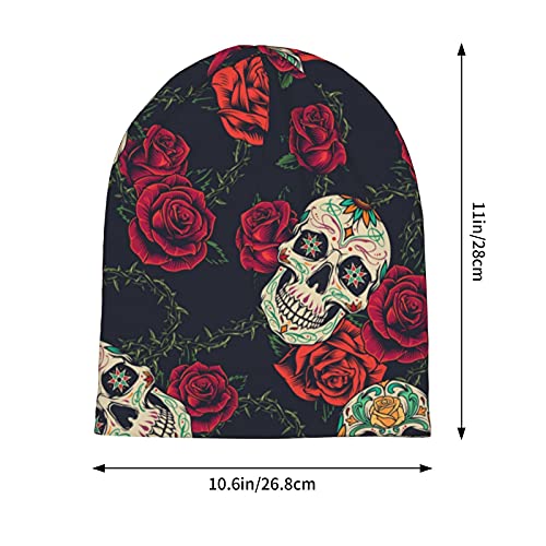 Gamepad Print Slouchy Beanie Skull Caps Chemo Hats Baggy Headwear for Men Women Jogging Cycling - color: Skull Flower