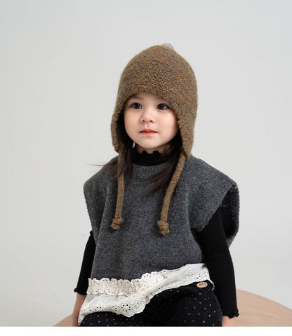 PENINSULA LOVE Toddler Kids Peruvian Beanie Hat Winter Earflap Knitted Beanie Slouchy Ski Snow Hat for Boys Girls 2-6 Years - color: Ginger
