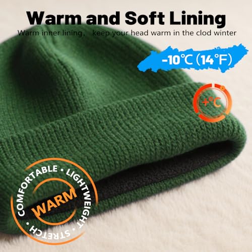 Unisex Winter Beanie for Men Women Soft Fleece Lined Warm Knit Hat - color: Deep Green