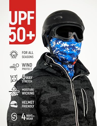 UPF 50+ Balaclava Ski Mask for Men Women - UV Face Mask Motorcycle Shiesty - color: Pixel Blue Camo