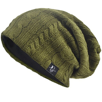 VECRY Men's Slouch Beanie Skull Cap Long Baggy Hip-Hop Winter Summer Hat - color: Cable-green