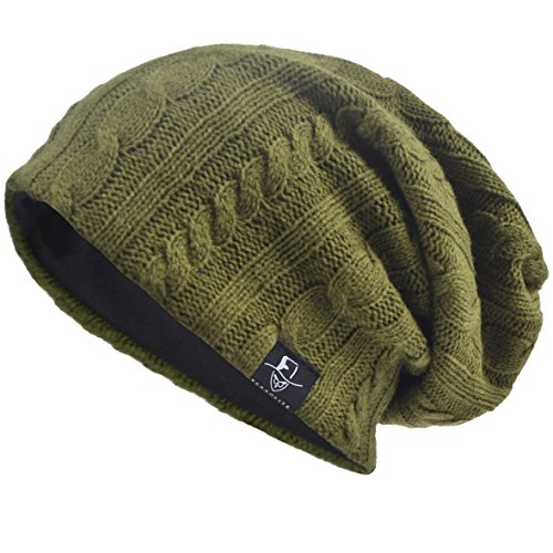 VECRY Men's Slouch Beanie Skull Cap Long Baggy Hip-Hop Winter Summer Hat - color: Cable-green
