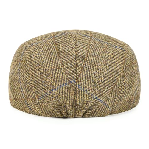 FEINION Men Wool Blend Flat Cap Tweed Newsboy Ivy Hat - color: Plaid Khaki