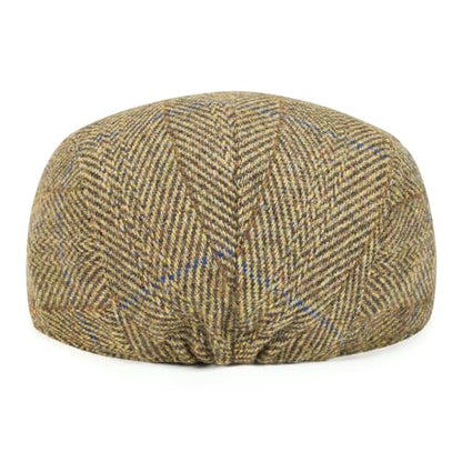 FEINION Men Wool Blend Flat Cap Tweed Newsboy Ivy Hat - color: Plaid Khaki