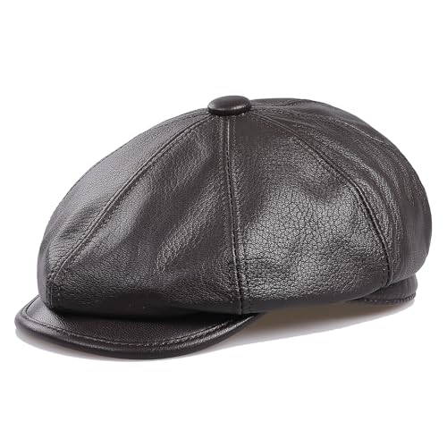 Genuine Leather Newsboy Caps for Men, Real Suede Irish Cabbie Driving Ivy Flat Hat - color: Brown, size: 7