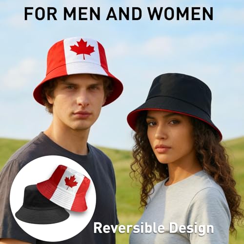 Reversible National Flag Bucket Hat Packable Sun Hat for Men Women Soccer Fan Fisherman Hat for Outdoor Travel Beach - color: Canada Flag