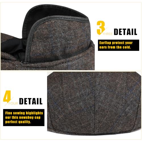 Sumolux Mens Newsboy Cap Winter Beret Hat Cabbie Flat Cap - color: B Coffee