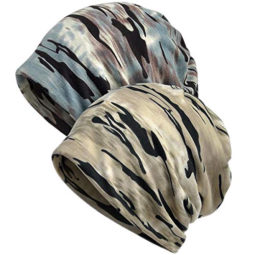 XYIYI Womens Chemo Headwear Hats Cotton Slouchy Beanie Cap Scarf - color: 2pcs Camouflage