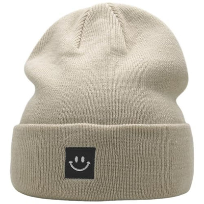 55cube Unisex Winter Beanie Hats Warm Thick Knit Cuffed Skullcaps - color: Off-white