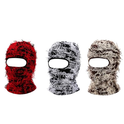 KORADI Women's Balaclava Mens Distressed Tassel Knit Hat Ski Full Face Masks Hats Winter Heart Embroidery Y2k Beanies - color: Yellow