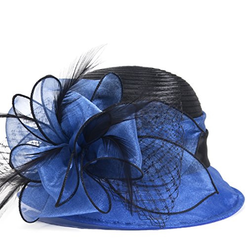 Kentucky Church Derby Dress Cloche Hat Sweet Cute Floral Bucket Hats - color: Blue