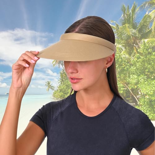 2 Pack Sun Visors Women Wide Brim Clip on Summer Hats Adjustable UV Protection - color: Khaki,black