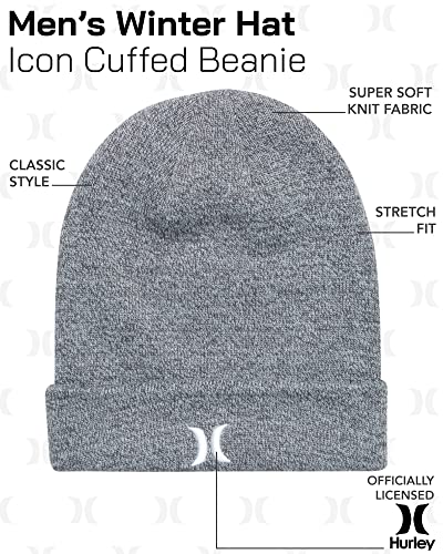 Hurley Mens Icon Knit Cuffed Beanie - color: Cool Grey Heather